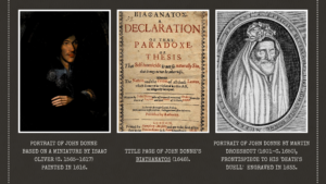 John Donne shroud portrait, miniature portrait, and "Biathanatos" title page image photo collage